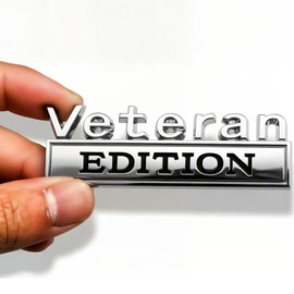 Veteran Edition Emblem Car Decals, Retired Soldier 3D Metal Material Sticker, Veteran Letters Raised Metal Fenders Decal Car Badges,2PCS(Silver/Black)