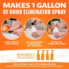 Angry Orange Pet Odor Eliminator for Home - Enzyme Deodorizer for Strong Odor - Dog or Cat Pee Smells on Carpet, Furniture & Floors - 8oz Concentrate makes 128oz of Liquid - Fresh Clean Scent