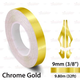 3/8" | 9mm Self-Adhesive Vinyl Pin Stripe Roll Decal Sticker Tape 32ft 9.80m - CHROME GOLD, Universally Compatible for Cars, Trucks, Vans, Motorcycles, Bikes, Helmets, Arts & Crafts