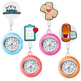 Pack of 4 Nurse Watch, Cute Nurse Watch with Clip for Women and Girls, Nurse Watch, Fob Portable Nurse Watch, Gift for Doctors, Nurses, Paramedics, Nurses (B), Red, pink, blue, white