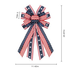 Hying Large 4th of July Patriotic Bows for Wreath, American Flag Wreath Bow Stars and Stripes Burlap Ribbon Memorial Day Front Door Bows for Patriotic Decoration Supplies