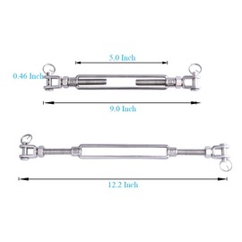 LordHardware Stainless Steel 3/8 Inch M10 Jaw & Jaw Turnbuckle 1200 lbs Load for Wire Rope Cable Tension