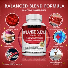 Premium Natural Balance Blend Complex Supplement - Natural 20 Herbs and Vitamins with Cinnamon Non-GMO Vegan, for Men Women, 60 Capsules