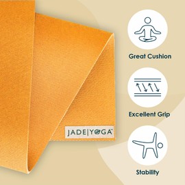 JadeYoga Harmony Yoga Mat, Natural Rubber Home Exercise Mat, Durable & Thick Gym Fitness Mat, Workout Mat For Home, Gym Mat/Stretching Mat, Non-Slip Yoga Mat for Women, Mens Yoga Mat (68", Saffron)