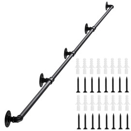 Senmit Handrail for Indoor Stairs - 15 Feet Wall Mount Industrial Iron Pipe - Metal Railing Non-Slip Grab Bar - Stairs Porch Deck Hand Rail Matte Black
