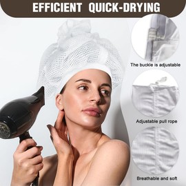 KSJEHW Net Plopping Cap for Curly Hair, Dry Caps for Curly Hair, Hair Net Plopping Hood with Adjustable Drawstring, Net Plopping Cap for Drying Curly Hair (White)