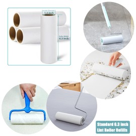 6.3 inch Large Lint Roller Refills for Pet Hair Extra Sticky Roller Refills 6.3 in Long Handle Lint Roller Replacement for Floor Carpet Couch Clothes (Pack of 4)