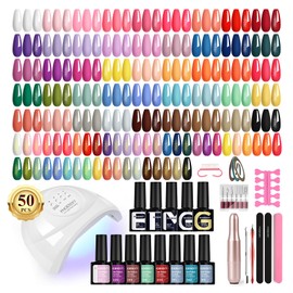 PHOENIXY 63 Pcs Gel Nail Polish Kit with U V light and Drill, 50 Colours Gel Polish with 5 Pcs Base Top Coat Manicure Starter Nail Polish Set Gifts for Women ST9017