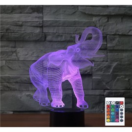 SUPERRUIDALONG 3D Lamp Elephant Night Light Remote Control Power Touch Table Desk Optical Illusion Lamps 16 Color Changing Lights Home Decoration Xmas Birthday Gift