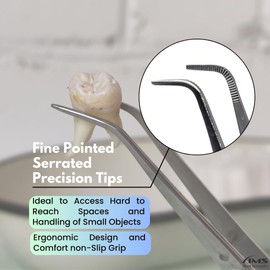 IRIS EYE Stainless Steel Tweezers Multipurpose Lab Forceps 4" Long Comes with Fine Serrated or 1x2 Teeth Jaws, Straight and Curved Tips (Serrated - Full Curve)