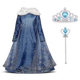 URAQT Princess Costume, Princess Dress Up for Girls, Deluxe Princess Costume Fancy Dress with Fairy Wand and Princess Crown for Christmas Birthday Party Carnival Cosplay