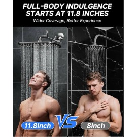 Veken 11.8" Rain Shower Head Rainfall Showerhead with 11" Stainless Steel 360 Adjust