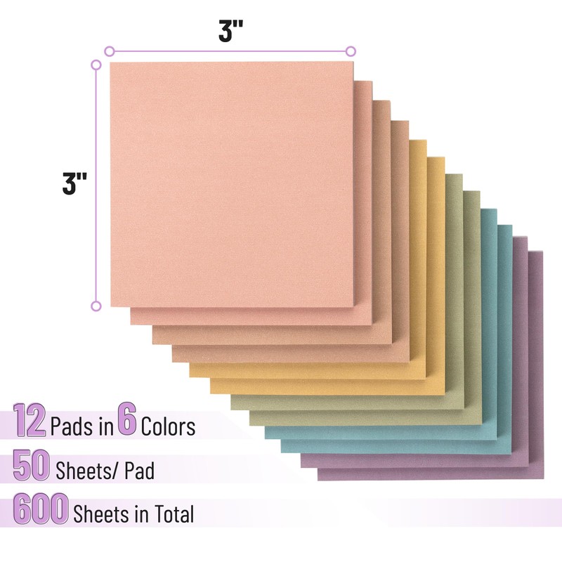Mr. Pen- Sticky Notes, 3”x3”, 12 Pads, Pastel Colors Sticky