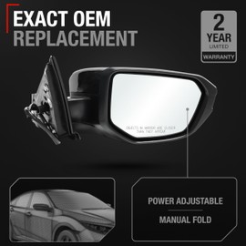 Passenger Side Mirror Replacement - Compatible with 2016-2021 Honda Civic - Powered Adjustment, Manual Fold, Convex Glass - Smooth Black, 4H3P - OEM 76208TBAA02ZA, 76201TBAA11ZF, HO1321283