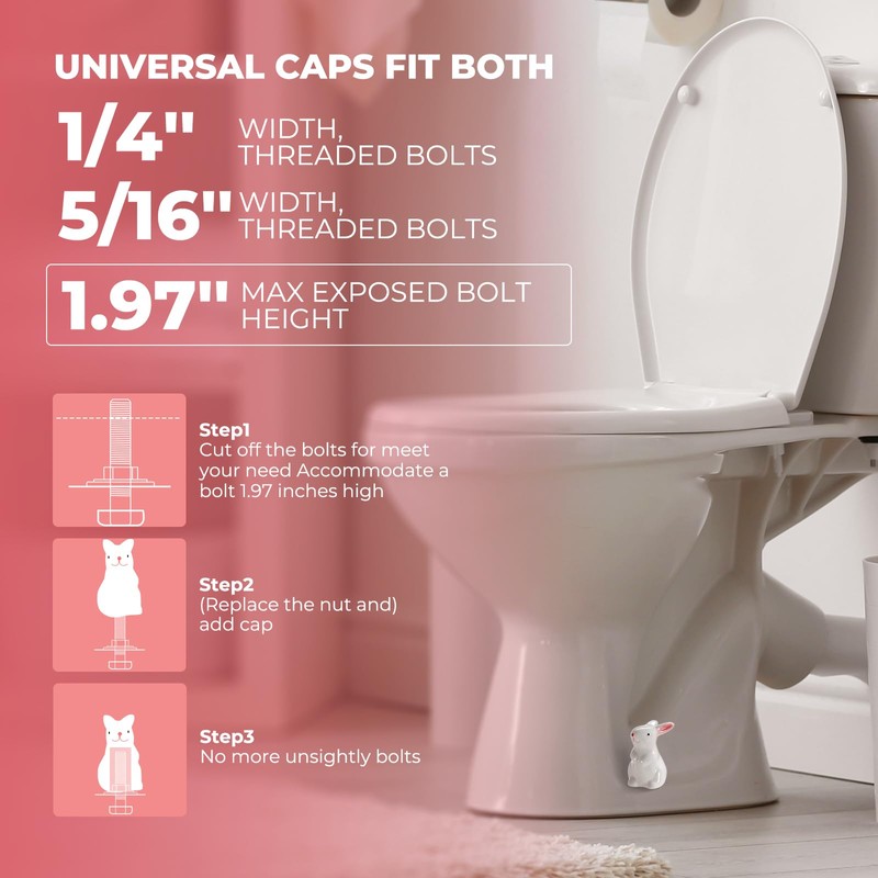 Ceramic Toilet Bowl Bolt Caps Covers, Rabbit Design (2-Pack) -