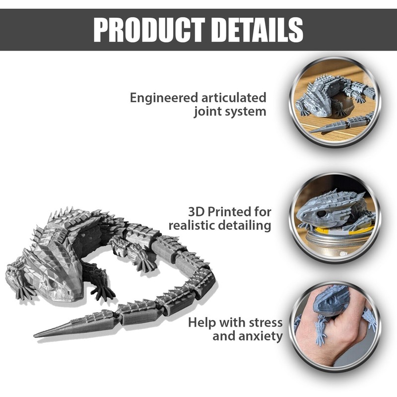 RJW Design Store Large Reptile Fidget - Articulated Lizard, Anxiety