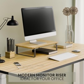 Beautiful Wooden Monitor Stand for Desk - Sturdy Stand Rises Your Monitor to the Perfect Ergonomic Level - Sleek and Functional Computer/Laptop Stand Design Elevates Any Workspace & Maximizes Space