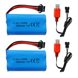 Fytoo 2PCS 7.4V 1200mah SM-4P Plug Rechargeable Battery with USB Charging Cable for EC08 RC Toy Car Model Off-Road Car Climbing Drifting Racing RC Boat