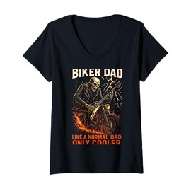 Womens Biker DAD - Skull Motorcycle Rocker Humor V-Neck T-Shirt