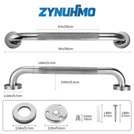 Grab Bars for Shower, Zynuhmo 2 Pack 16 Inch SUS304 Stainless Steel Shower Handles Bathroom Safety Shower Grab Bar Handrails for Handicap Injury Pregnant Senior Assist(Polished Nickel, 1" Diameter)