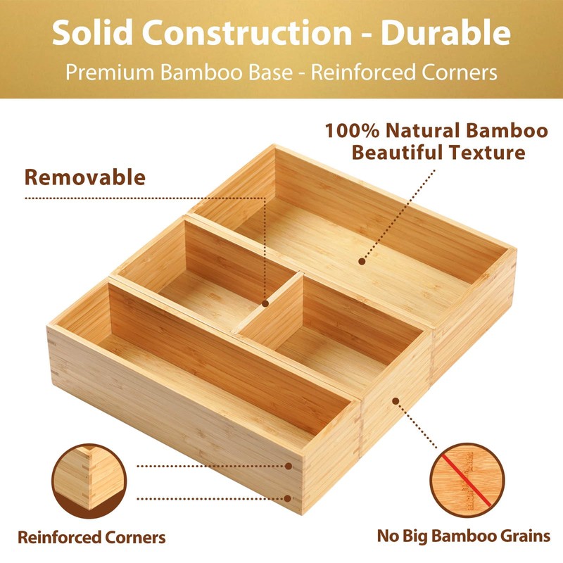 Umilife Drawer Organizer Storage Boxes, 2.5" High Bamboo Drawer Dividers,