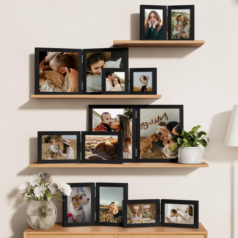 Vittanly 5x7 Double Picture Frame, Hinged 2 Opening MDF Photo