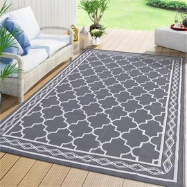 GAOMON Reversible Mats, Plastic Straw Rug, 9x18 Camping Rugs Large Floor Mat and Rug for Outdoors, RV, Patio, Backyard, Deck, Balcony, Picnic,Indoor Outdoor Area Rug, Grey&White