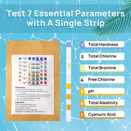 SBINTUOR pH Test Strips 7 in 1, Chlorine and pH Value Test Strips Water Hardness Pool Tester Water Test of Total Hardness, Total Chlorine, Total Bromine, Free Chlorine, pH Value, Total Alkalinity,
