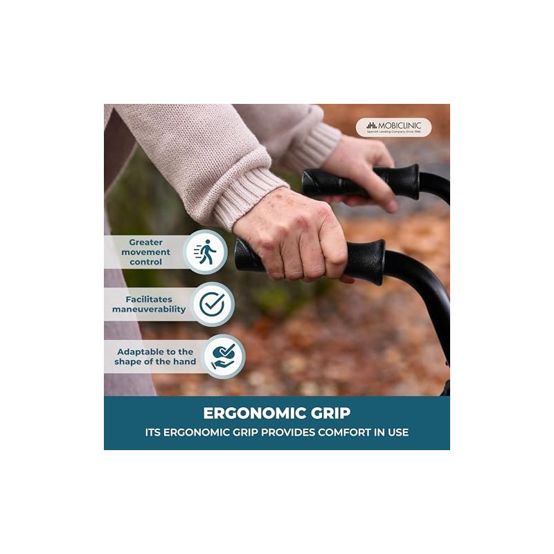 Mobiclinic®, Folding Walker, Adjustable, Ergonomic Grips, Non-Slip Ferrules, with Seat