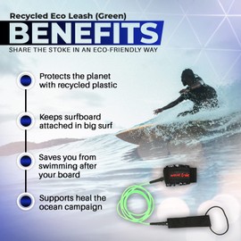 Wave Tribe Eco SUP Surfboard Leash - 10' Premium SUP Leash, Strong Like Bull Paddleboard Leash with Double Stainless Steel Swivels, Triple Rail Saver, Key Pocket (Green)