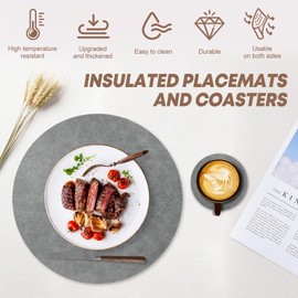 Round Placemats and Coasters Set of 12,Nonstick Heat Resistant Countertop Mat 33 CM, NonSlip Washbale Table Mats and 10 CM Coasters Sets,Craft Mat, for Kitchen Dinning Restaurant Decor