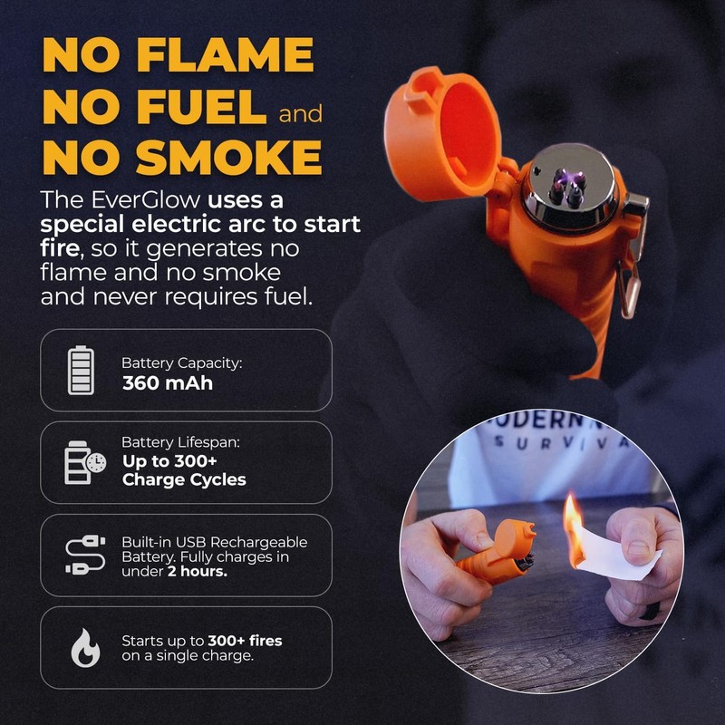 MODERN NEEDS EverGlow Tactical Lighter – USB-Rechargeable Plasma Arc |