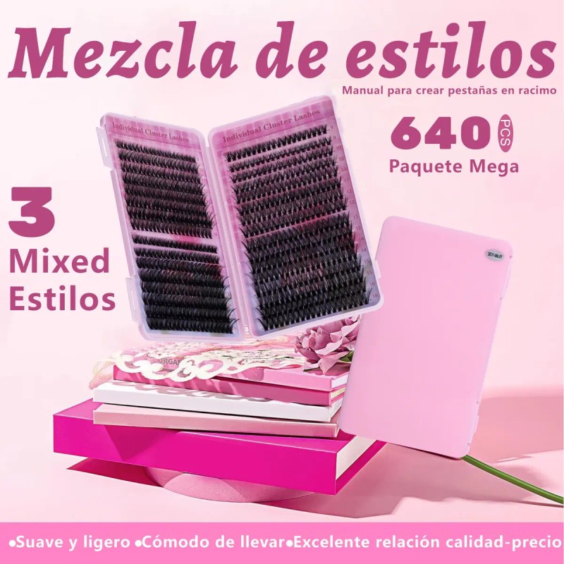 Kit De Extensión 640 Natural Lash Curl D 30d+40d+50d