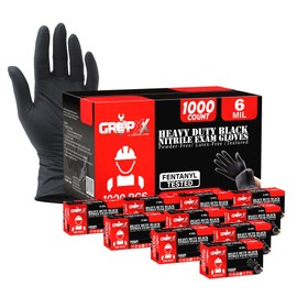 London Labs Heavy Duty Black Nitrile Exam Gloves 6Mil Disposable Industrial Powder & Latex Free (1000, Small)