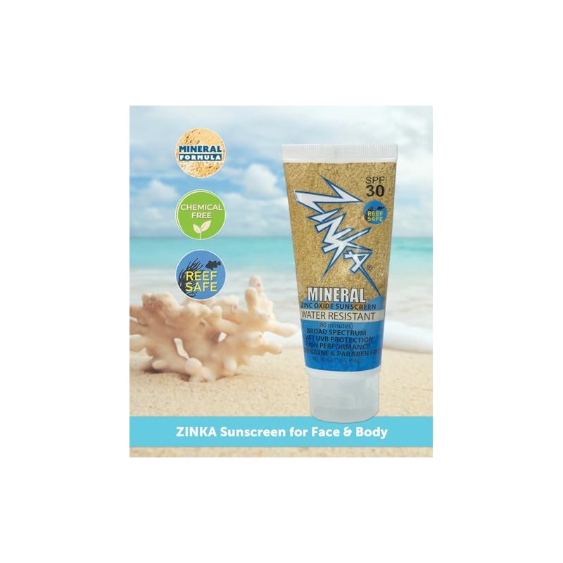 Zinka Reef Safe Sunscreen Mineral SPF 30 Zinc Oxide Lotion