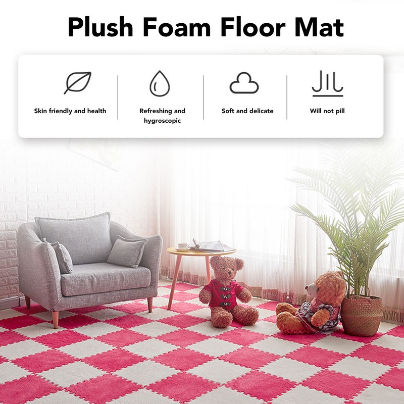 10pcs Plush Foam Floor Mat Thickened Cuttable Interlocking Carpet Tiles