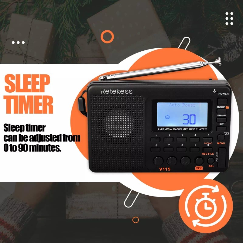 Retekess V115 Digital Radio AM FM, Portable Shortwave Radios, Rechargeable