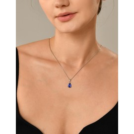 YL Teardrop Necklace 925 Sterling Silver Solitaire Pendant 7x10 MM Pear Cut Created Tanzanite Jewelry for Women