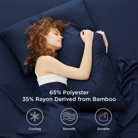 Bedsure King Pillow Cases Set of 2 - Polyester & Rayon Derived from Bamboo Navy Blue Pillowcase, Breathable, Soft and Wrinkle-Free Pillow Covers with Envelope Closure, Gifts, 20x36 Inches