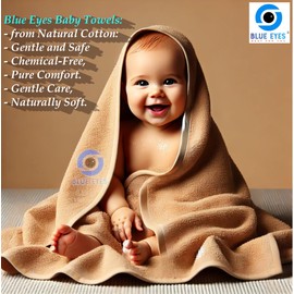 Blue Eyes Cotton Bath Towel and Hooded Towel for Baby Gift Set Gift Box Gift with Box, 80 x 80 cm (Ecru), ecru