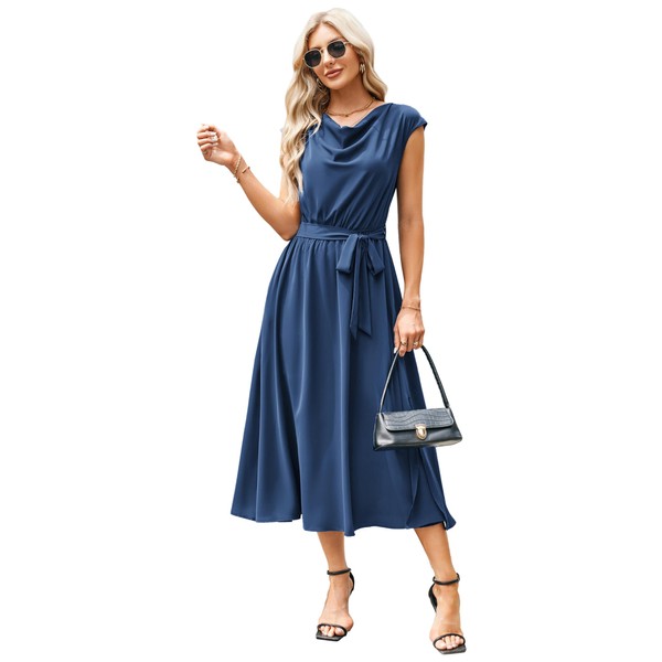 GRACE KARIN Elegant Women's Dress with Shawl Collar, Cap Sleeves,