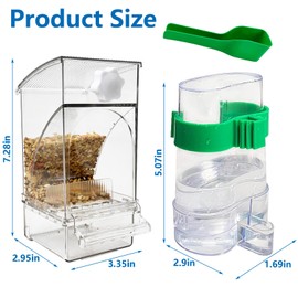 Hamiledyi No Mess Bird Feeders Water Dispenser Set Automatic Parakeet Cage Feeder with Perch Transparent Acrylic Container Parrot Cage Accessories for Canary Budgie Lovebirds Finches