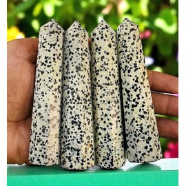 2Pcs Set Dalmatian Jasper Points, Dalmatian Jasper Wands, Jasper Crystal Points, Dalmatian Jasper Tower, Healing Crystals A+ Quality 3-4"