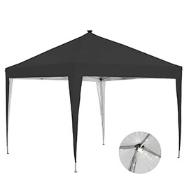 10 x 10 ft Pop-Up Canopy Tent Solar Power Led Light Portable Tailgating Party Tents Black