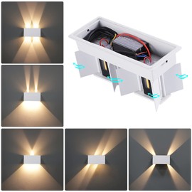 Kawell 12W Modern Wall Light LED Wall Sconce Up Down Adjustable Beam Angle Aluminum Wall Lamp LED Indoor Outdoor Waterproof IP65 for Bedroom Bathroom Corridor Living Room Stairs Hallway, White 3000K