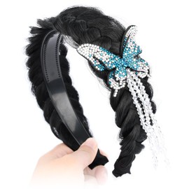 DIGUAN Wide Braid with Teeth Synthetic Hair Braided Headband Hairpiece for Women (Normal Black-2 inches, Wide)