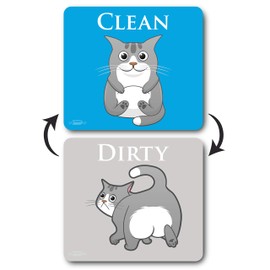 Gray Funny Cat Clean Dirty Dishwasher Magnet, Dishwasher Magnet Clean Dirty Sign, Reversible Funny Dish Washer Refrigerator Sign, Cute Cat Stickers, Double Sided