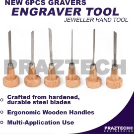 PRAZTECH 6pcs Graver with Wooden Handles | Engraver Tool Clock Set | Jeweler Hand Tool