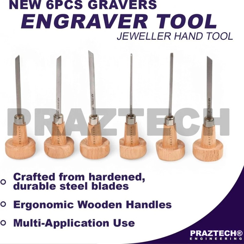 PRAZTECH 6pcs Graver with Wooden Handles | Engraver Tool Clock