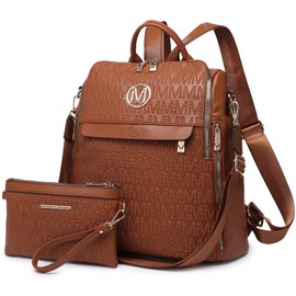 MKP Women Fashion Backpack Purse PU Leather Convertible Medium Ladies Rucksack Travel Shoulder Bags Handbag and Purse 2Pcs Brown